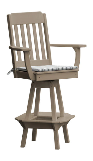 Traditional Swivel Counter Chair with Arms Outdoor Table Weathered Wood