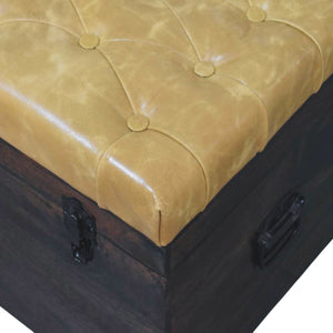 Walnut Storage Trunk Bench with Tan Leather Bench