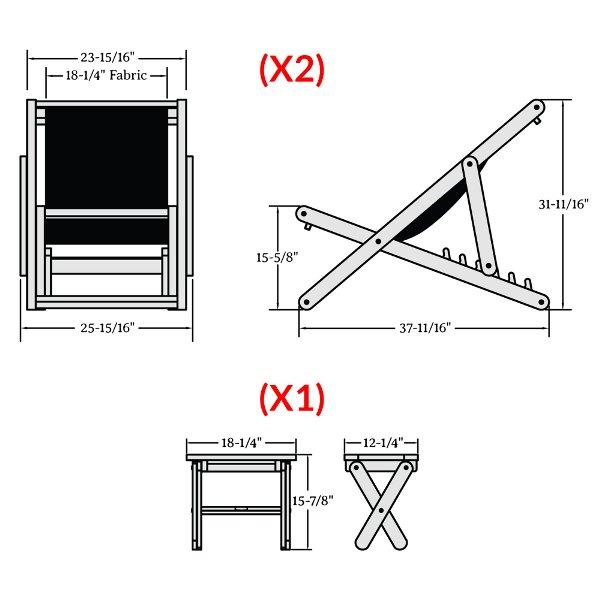2 Arabella Folding Sling Chairs with Arabella Folding Side Table Chair &amp; Side Table