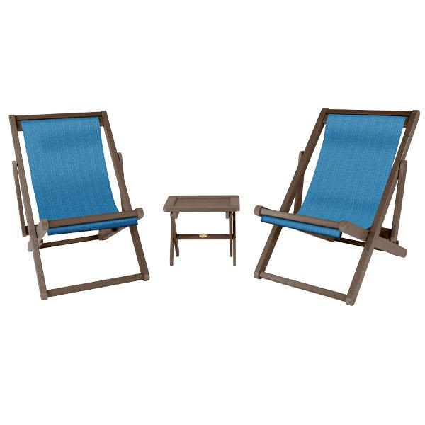 2 Arabella Folding Sling Chairs with Arabella Folding Side Table Chair &amp; Side Table Hudson / Canyon (Brown)