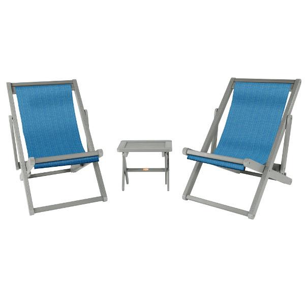2 Arabella Folding Sling Chairs with Arabella Folding Side Table Chair &amp; Side Table Hudson / Gray