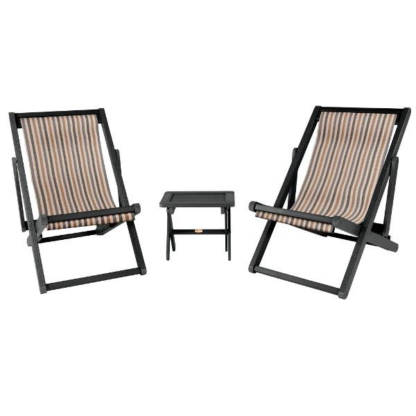 2 Arabella Folding Sling Chairs with Arabella Folding Side Table Chair &amp; Side Table Metro / Abyss (Black)