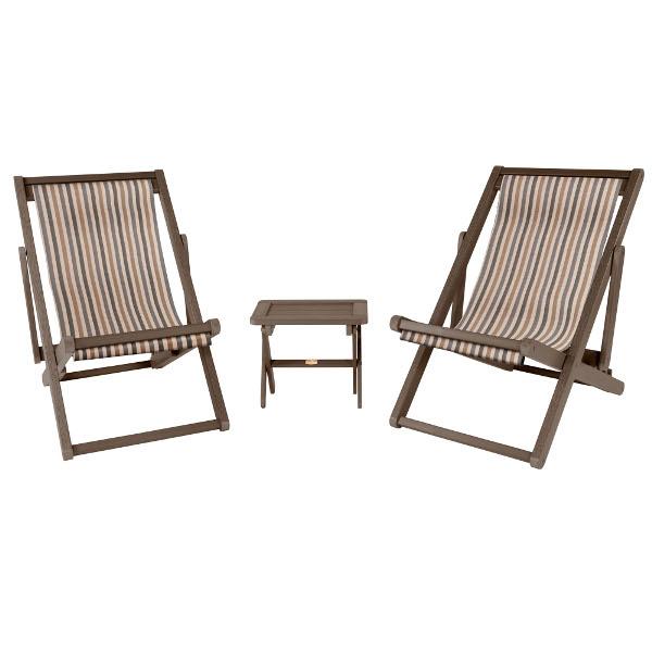 2 Arabella Folding Sling Chairs with Arabella Folding Side Table Chair &amp; Side Table Metro / Canyon (Brown)