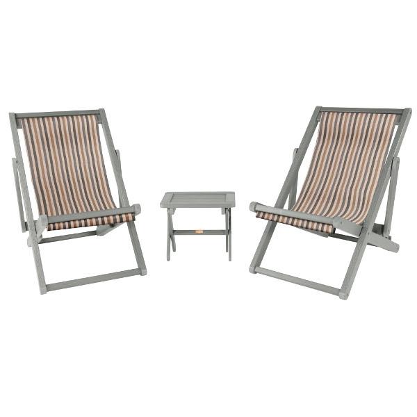 2 Arabella Folding Sling Chairs with Arabella Folding Side Table Chair &amp; Side Table Metro / Gray