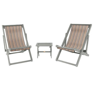 2 Arabella Folding Sling Chairs with Arabella Folding Side Table Chair & Side Table Metro / Gray