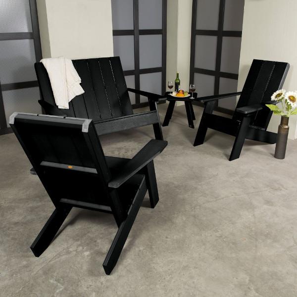 2 Barcelona Modern Adirondack Chair, 1 Barcelona Double Wide Modern Adirondack Chair, and 1 Barcelona Modern Side Table Conversation Set