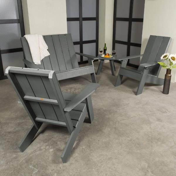 2 Barcelona Modern Adirondack Chair, 1 Barcelona Double Wide Modern Adirondack Chair, and 1 Barcelona Modern Side Table Conversation Set
