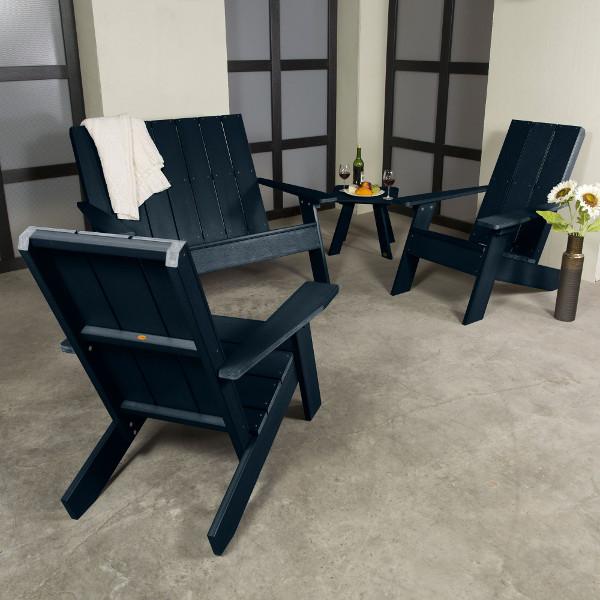 2 Barcelona Modern Adirondack Chair, 1 Barcelona Double Wide Modern Adirondack Chair, and 1 Barcelona Modern Side Table Conversation Set