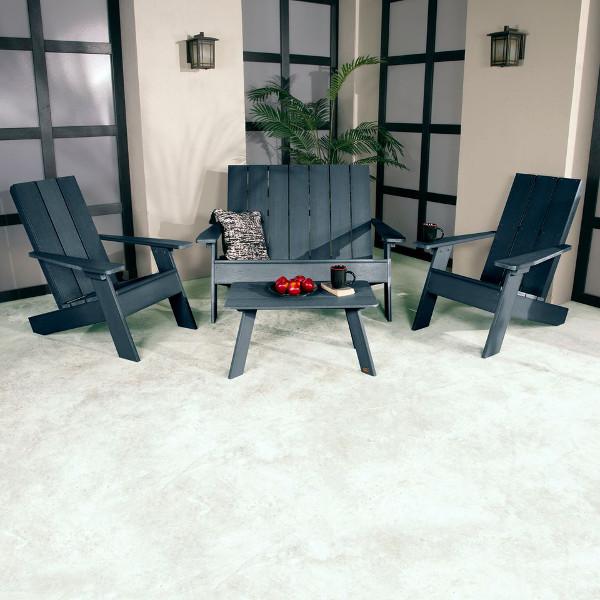 2 Barcelona Modern Adirondack Chairs, with 1 Barcelona Double Wide Modern Adirondack Chair &amp; 1 Conversation Table Conversation Set