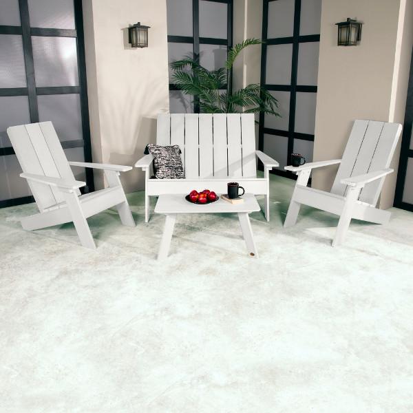 2 Barcelona Modern Adirondack Chairs, with 1 Barcelona Double Wide Modern Adirondack Chair &amp; 1 Conversation Table Conversation Set