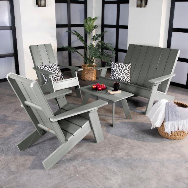 2 Barcelona Modern Adirondack Chairs, with 1 Barcelona Double Wide Modern Adirondack Chair &amp; 1 Conversation Table Conversation Set