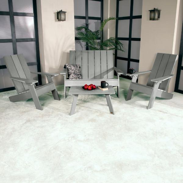 2 Barcelona Modern Adirondack Chairs, with 1 Barcelona Double Wide Modern Adirondack Chair &amp; 1 Conversation Table Conversation Set