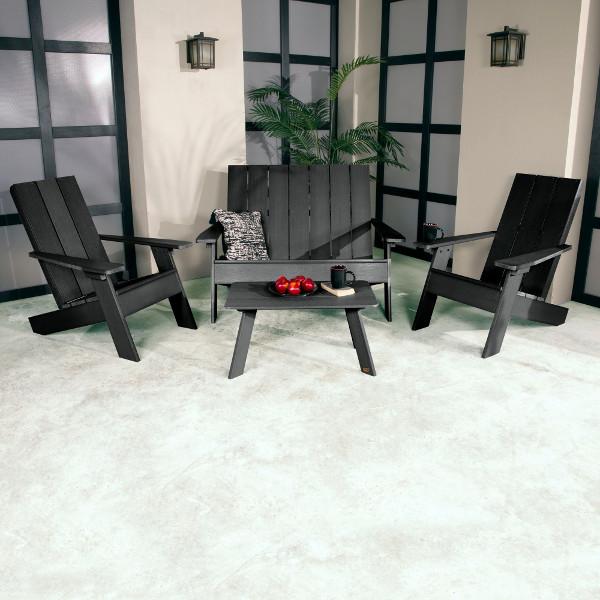 2 Barcelona Modern Adirondack Chairs, with 1 Barcelona Double Wide Modern Adirondack Chair &amp; 1 Conversation Table Conversation Set