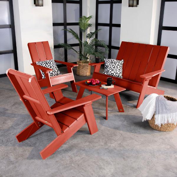 2 Barcelona Modern Adirondack Chairs, with 1 Barcelona Double Wide Modern Adirondack Chair &amp; 1 Conversation Table Conversation Set