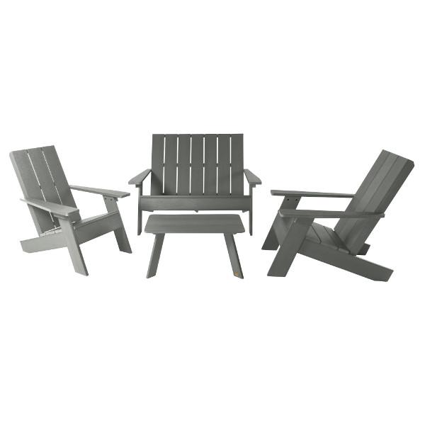 2 Barcelona Modern Adirondack Chairs, with 1 Barcelona Double Wide Modern Adirondack Chair &amp; 1 Conversation Table Conversation Set Coastal Teak