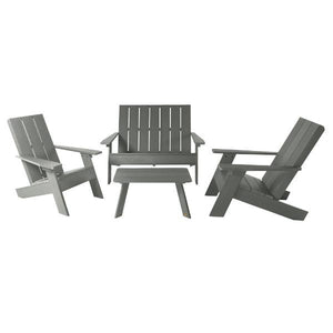 2 Barcelona Modern Adirondack Chairs, with 1 Barcelona Double Wide Modern Adirondack Chair & 1 Conversation Table Conversation Set Coastal Teak