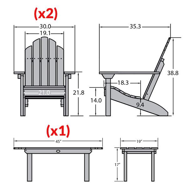 2 Classic Westport Adirondack Chairs with 1 Classic Westport Conversation Table Conversation Set