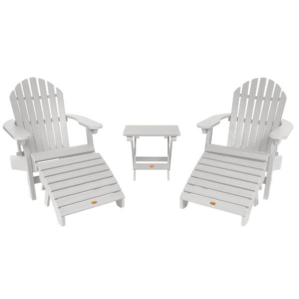2 Hamilton Folding &amp; Reclining Adirondack Chairs 2 Folding Ottomans 1 Folding Side Table Conversation Set White