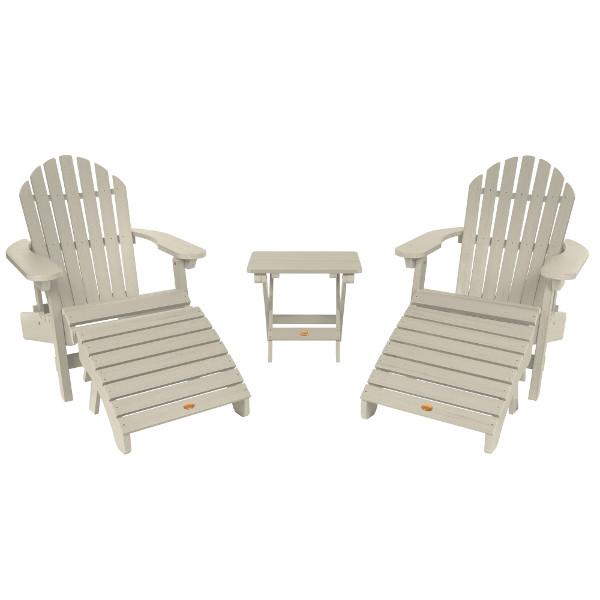 2 Hamilton Folding &amp; Reclining Adirondack Chairs 2 Folding Ottomans 1 Folding Side Table Conversation Set Whitewash