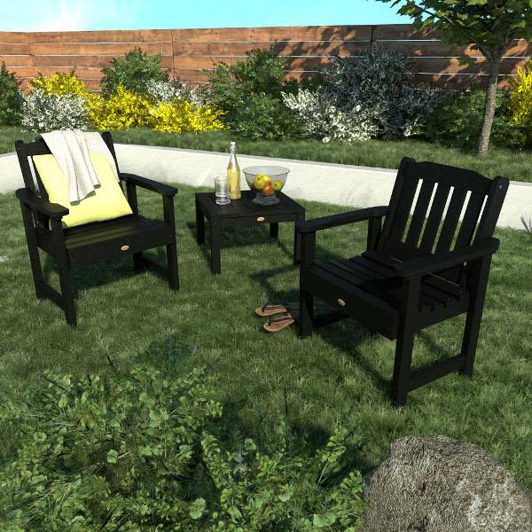 2 Lehigh Garden Chairs with 1 Square Side Table Garden Chair with Side table