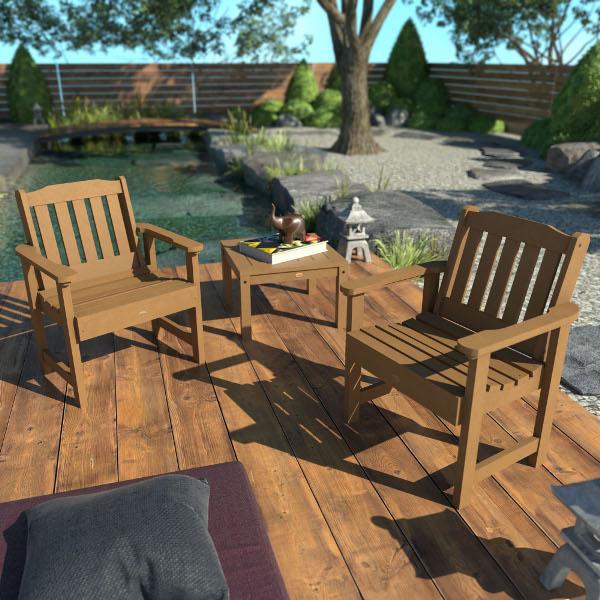2 Lehigh Garden Chairs with 1 Square Side Table Garden Chair with Side table Toffee