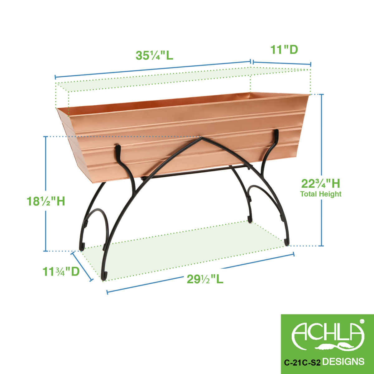 36" Green Flower Box with Bella Stand Flower Box