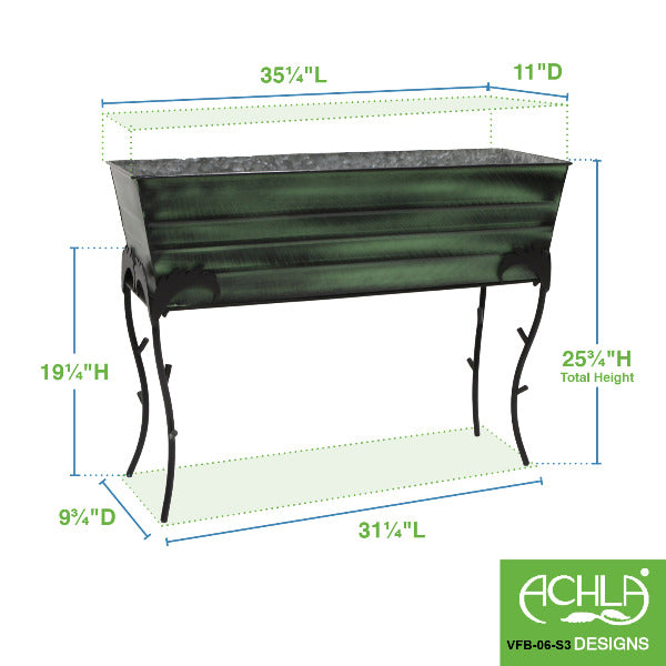 36" Green Flower Box with Flora Stand, 25-in H Flower Box