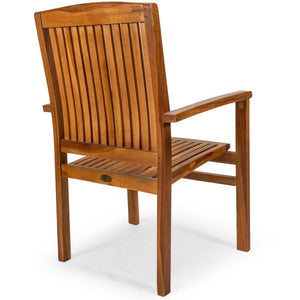 5-Piece Oval Extension Teak Table Stacking Chair Set with Cushions Dining Set
