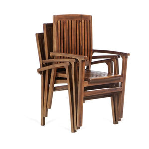 5-Piece Oval Extension Teak Table Stacking Chair Set with Cushions Dining Set