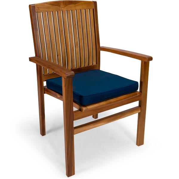 5-Piece Oval Extension Teak Table Stacking Chair Set with Cushions Dining Set Blue