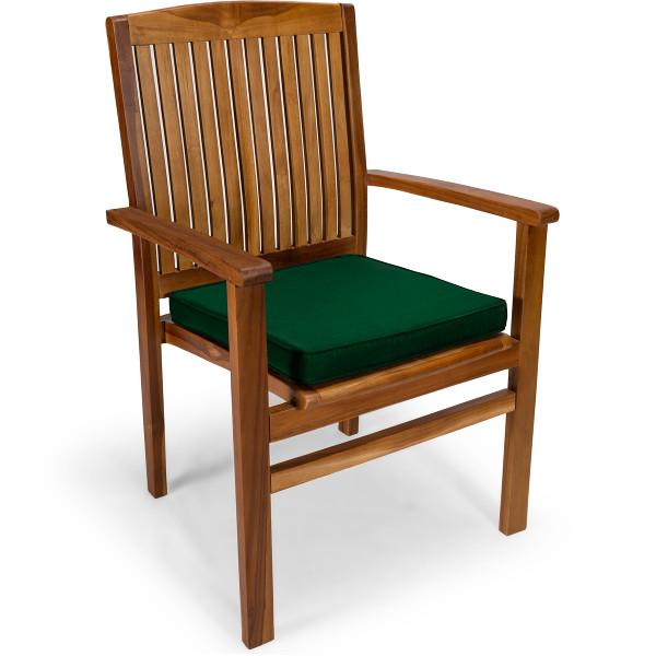 5-Piece Oval Extension Teak Table Stacking Chair Set with Cushions Dining Set Green