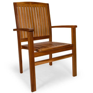 5-Piece Oval Extension Teak Table Stacking Chair Set with Cushions Dining Set No Cushion