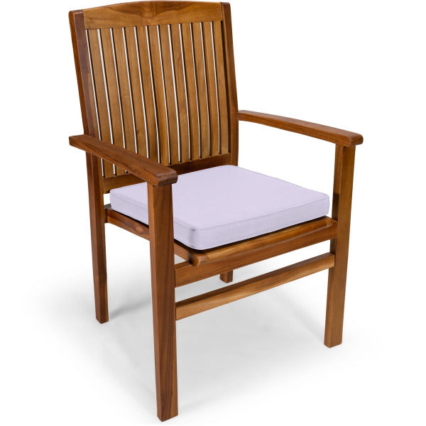 5-Piece Oval Extension Teak Table Stacking Chair Set with Cushions Dining Set Royal White