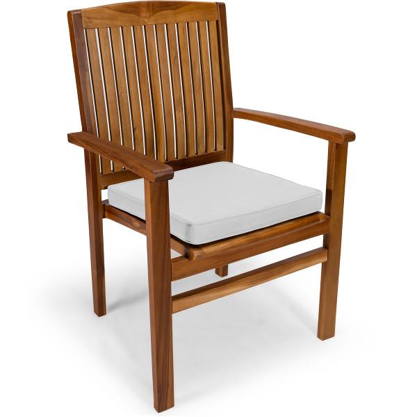 5-Piece Oval Extension Teak Table Stacking Chair Set with Cushions Dining Set White