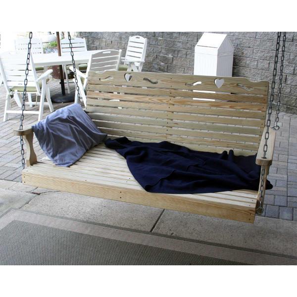 60" Treated Pine Crossback w/Hearts Swingbed Porch Swing Bed