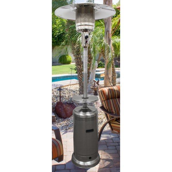 87" Tall Outdoor Patio Heater with Metal Table in Stainless Steel Patio Heater