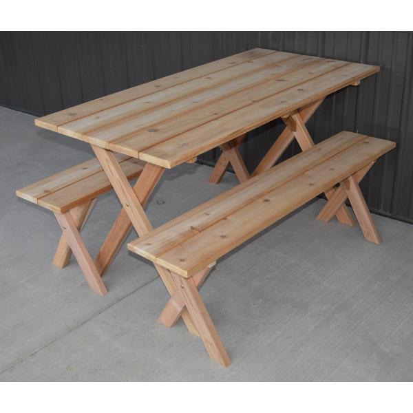 A &amp; L Furniture 5ft Cedar Economy Table with 2 Benches Table Unfinished