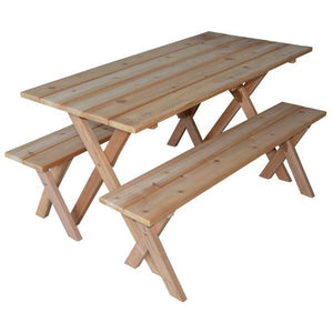 A & L Furniture 5ft Cedar Economy Table with 2 Benches Table Unfinished