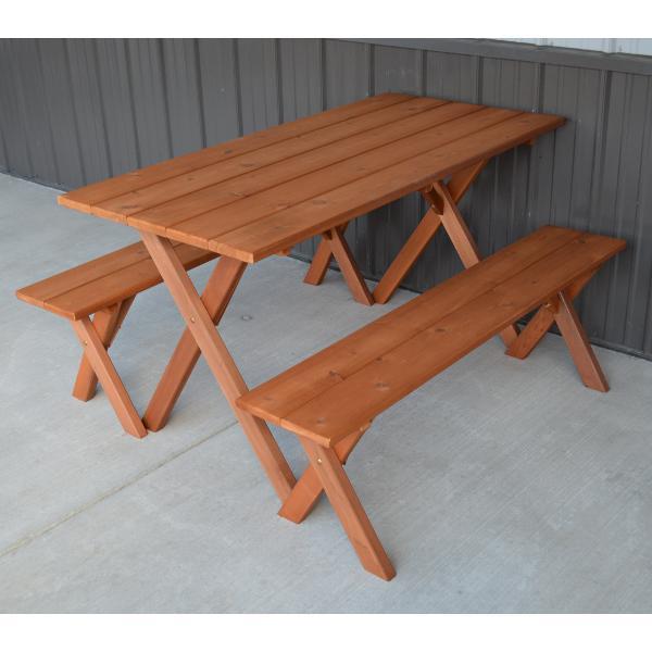 A &amp; L Furniture 5ft Cedar Economy Table with 2 Benches Table Unfinished