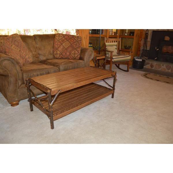 A &amp; L Furniture Hickory Coffee Table with Shelf Table Rustic Hickory
