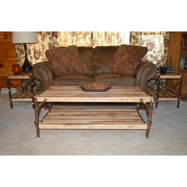 A &amp; L Furniture Hickory Coffee Table with Shelf Table Rustic Hickory