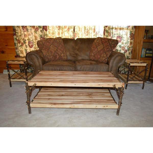 A & L Furniture Hickory Coffee Table with Shelf Table Rustic Hickory