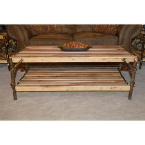 A & L Furniture Hickory Coffee Table with Shelf Table Rustic Hickory