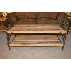 A & L Furniture Hickory Coffee Table with Shelf Table Rustic Hickory