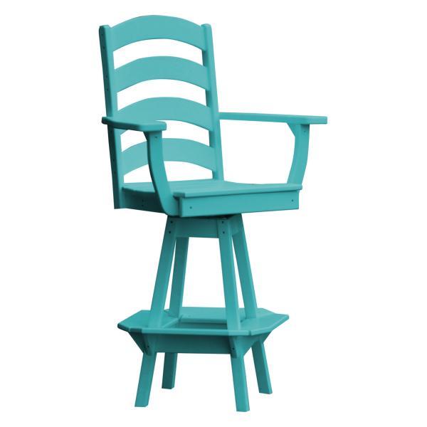A &amp; L Furniture Ladderback Swivel Bar Chair w/ Arms Outdoor Chairs Aruba Blue