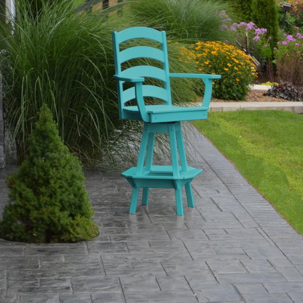 A &amp; L Furniture Ladderback Swivel Bar Chair w/ Arms Outdoor Chairs Aruba Blue