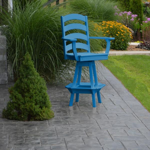 A &amp; L Furniture Ladderback Swivel Bar Chair w/ Arms Outdoor Chairs Aruba Blue