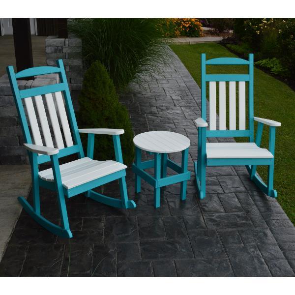A &amp; L Furniture Poly Classic Porch Rocker w White Accents Rocker Chair Aruba Blue