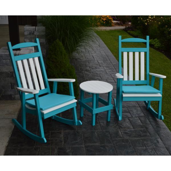 A &amp; L Furniture Poly Classic Porch Rocker w White Accents Rocker Chair Aruba Blue