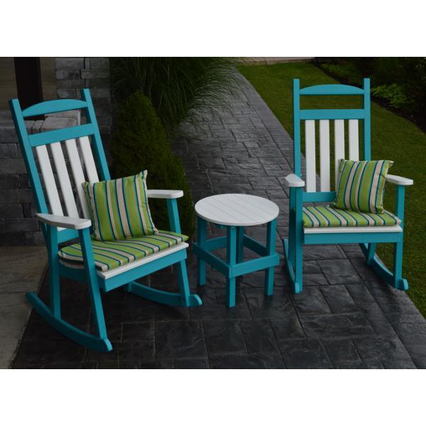 A &amp; L Furniture Poly Classic Porch Rocker w White Accents Rocker Chair Aruba Blue